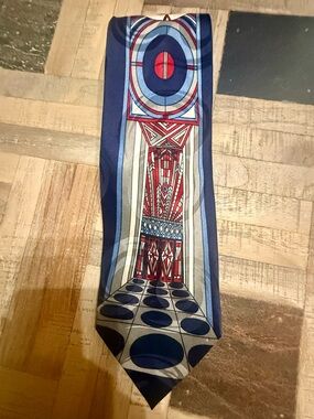 Vintage Consenso Uomo 100% Silk Necktie | Art Deco Skyscraper Design | Hand Sewn